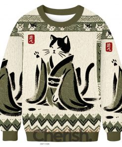 Japanese Black Cat Ugly Christmas Sweater