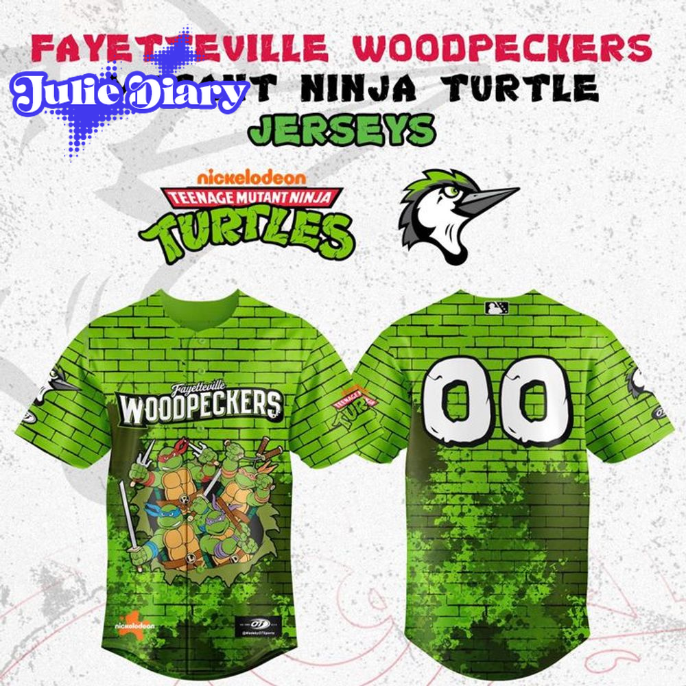 Fayetteville Woodpeckers Teenage Mutant Ninja Turtle 2026 Baseball Jersey Fayetteville Woodpeckers Teenage Mutant Ninja Turtle 2026 Baseball Jersey