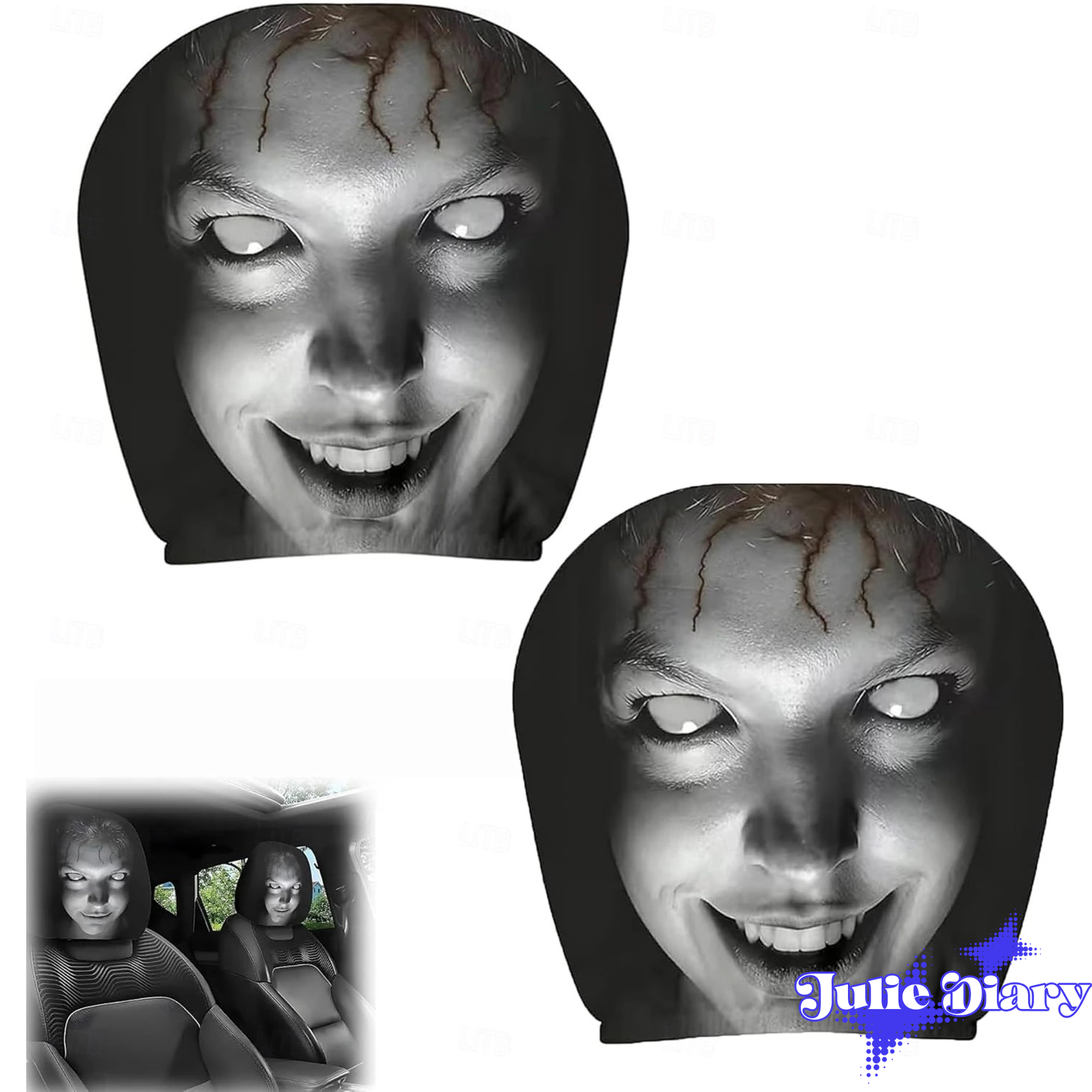 Scary Face Head Haunt Car Headrest Cover 2026 Scary Face Head Haunt Car Headrest Cover 2026
