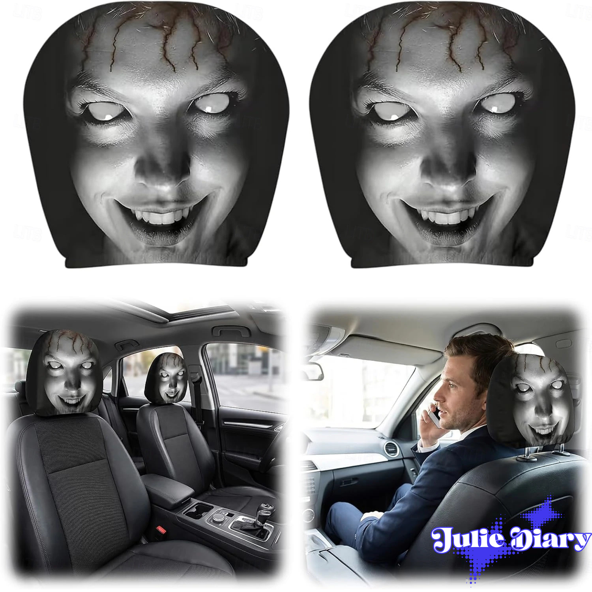 Scary Face Head Haunt Car Headrest Cover 2026 Scary Face Head Haunt Car Headrest Cover 2026