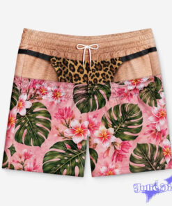 3D Illusion Leopard Thong Pink Floral Board Shorts 3D Illusion Leopard Thong Pink Floral Board Shorts