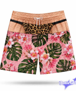 3D Illusion Leopard Thong Pink Floral Board Shorts