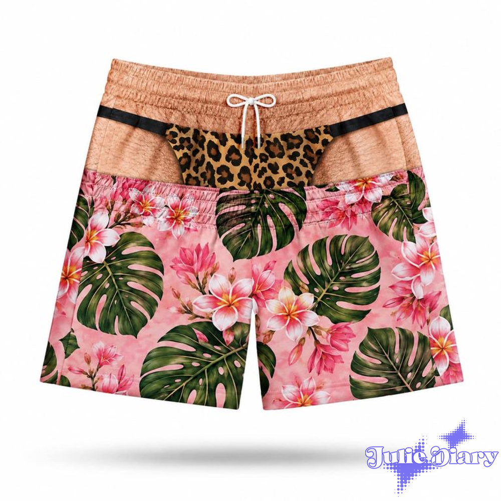 3D Illusion Leopard Thong Pink Floral Board Shorts 3D Illusion Leopard Thong Pink Floral Board Shorts