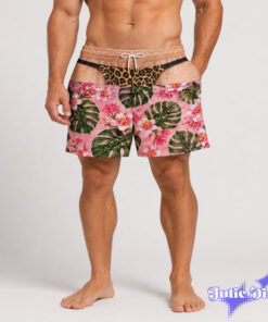 3D Illusion Leopard Thong Pink Floral Board Shorts