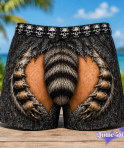 Animal Face Cutout Swim Trunks – Funny Beast Print Open Back Beach Shorts