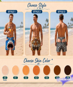 Animal Face Swim Trunks – Funny Shark Tiger Zebra Print Beach Shorts