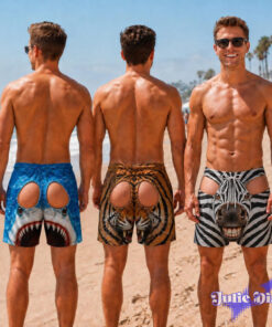 Animal Face Swim Trunks – Funny Shark Tiger Zebra Print Beach Shorts