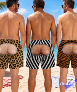 Animal Print Open Back Swim Trunks – Funny Bare Butt Cutout Beach Shorts Animal Print Open Back Swim Trunks – Funny Bare Butt Cutout Beach Shorts