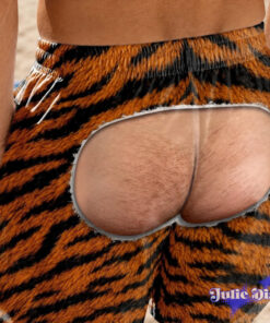 Animal Print Open Back Swim Trunks – Funny Bare Butt Cutout Beach Shorts