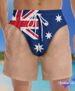 Australian Flag Thong Illusion Swim Trunks – Funny Body Print Beach Shorts
