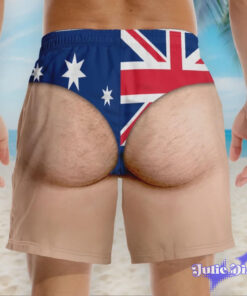 Australian Flag Thong Illusion Swim Trunks – Funny Body Print Beach Shorts