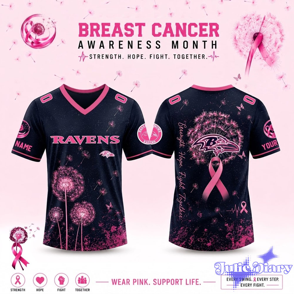 Baltimore Ravens 2026 Breast Cancer Awareness Dandelion of Hope Baseball Jersey Baltimore Ravens 2026 Breast Cancer Awareness Dandelion of Hope Baseball Jersey