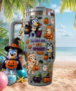 Bluey Halloween Spooky Season Character Kids Fan Tumbler ( Not Inclue Keyring)
