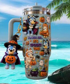 Bluey Halloween Spooky Season Character Kids Fan Tumbler ( Not Inclue Keyring)