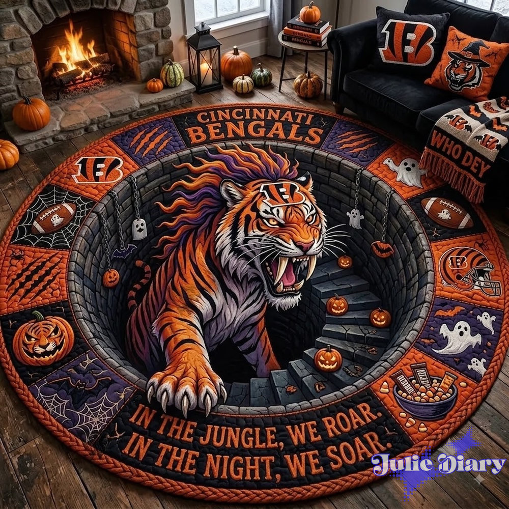 Cincinnati Bengals 2026 Halloween Quilted Round Rug Cincinnati Bengals 2026 Halloween Quilted Round Rug