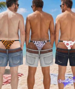 Denim Thong Illusion Swim Trunks – Funny Jean & Underwear Print Beach Shorts Denim Thong Illusion Swim Trunks – Funny Jean & Underwear Print Beach Shorts