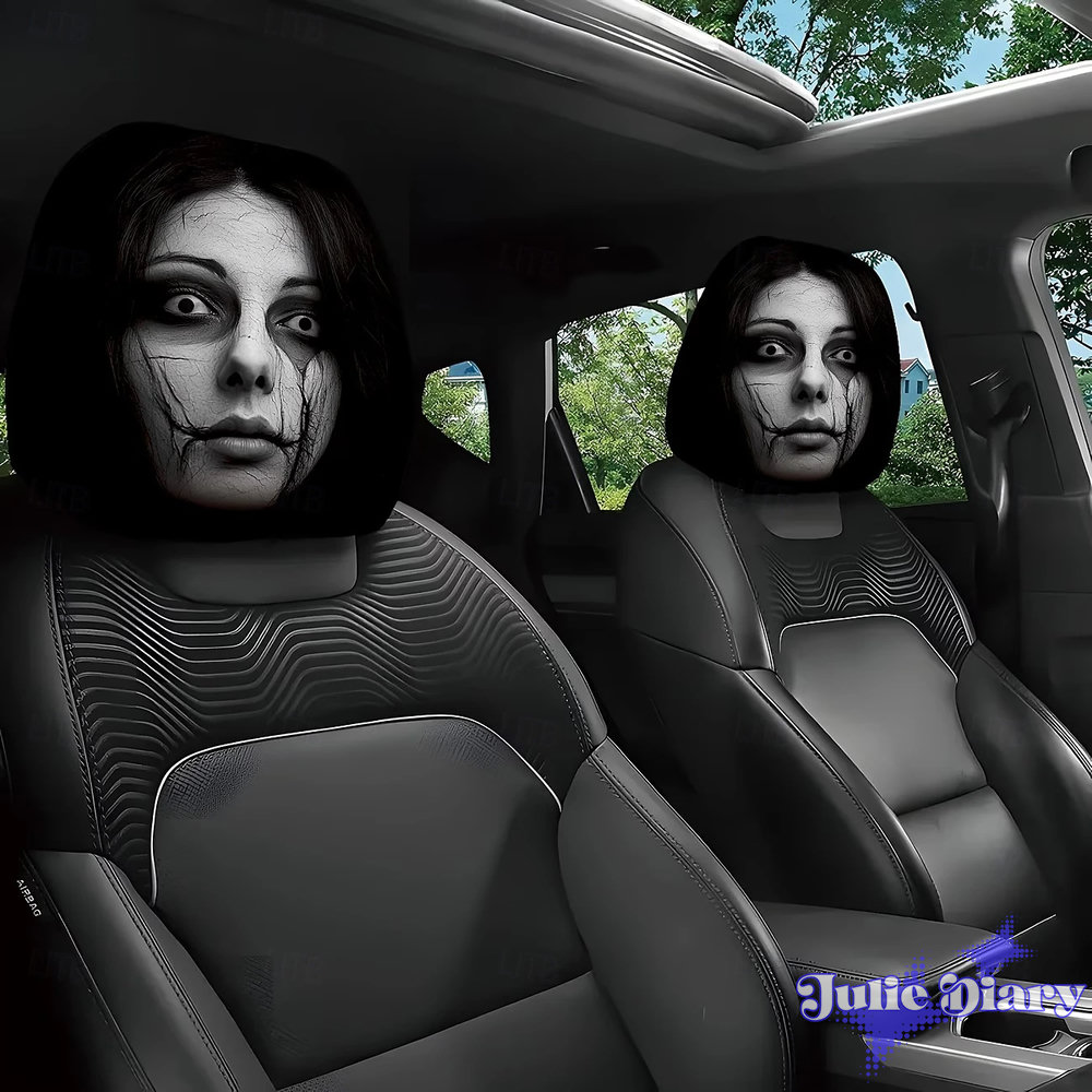 Girl Cracked Face Haunt Halloween Car Headrest Cover 2026 Girl Cracked Face Haunt Halloween Car Headrest Cover 2026