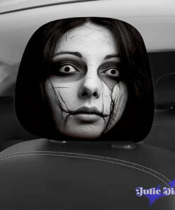 Girl Cracked Face Haunt Halloween Car Headrest Cover 2026