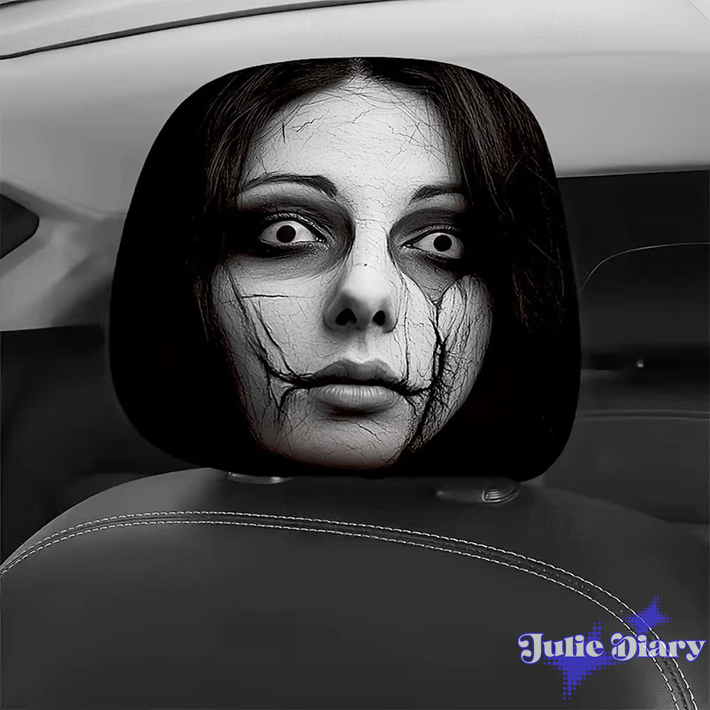 Girl Cracked Face Haunt Halloween Car Headrest Cover 2026 Girl Cracked Face Haunt Halloween Car Headrest Cover 2026