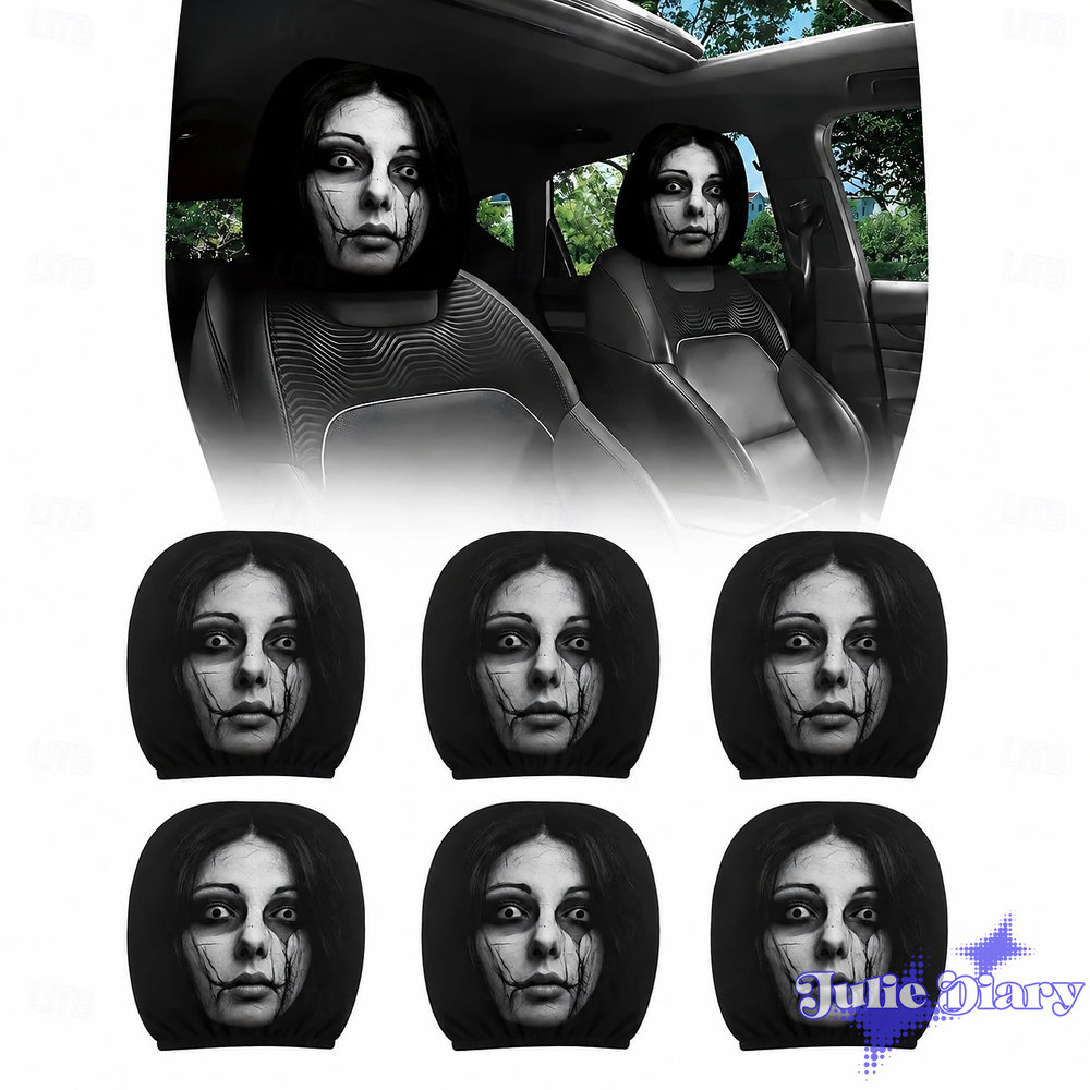Girl Cracked Face Haunt Halloween Car Headrest Cover 2026 Girl Cracked Face Haunt Halloween Car Headrest Cover 2026