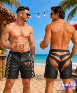 Leather Jockstrap Swim Trunks – Funny Open Back Harness Beach Shorts Leather Jockstrap Swim Trunks – Funny Open Back Harness Beach Shorts