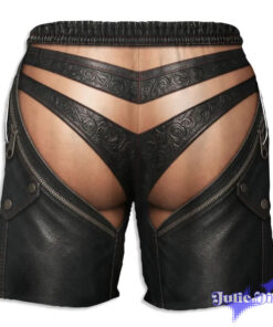 Leather Jockstrap Swim Trunks – Funny Open Back Harness Beach Shorts