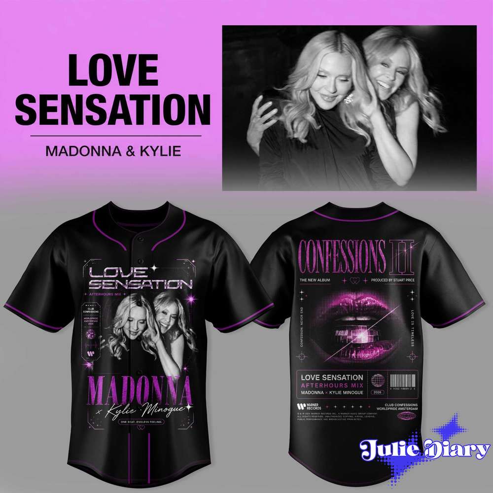 Madonna & Kylie Love Sensation Graphic Baseball Jersey Madonna & Kylie Love Sensation Graphic Baseball Jersey