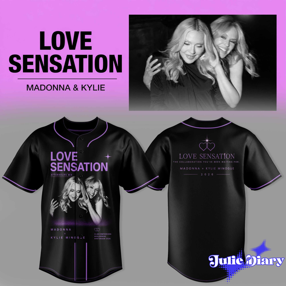 Madonna & Kylie Love Sensation Graphic Baseball Jersey Madonna & Kylie Love Sensation Graphic Baseball Jersey