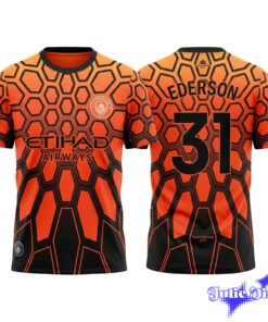 Manchester City Ederson 31 Orange Honeycomb Graphic Goalkeeper Soccer Jersey