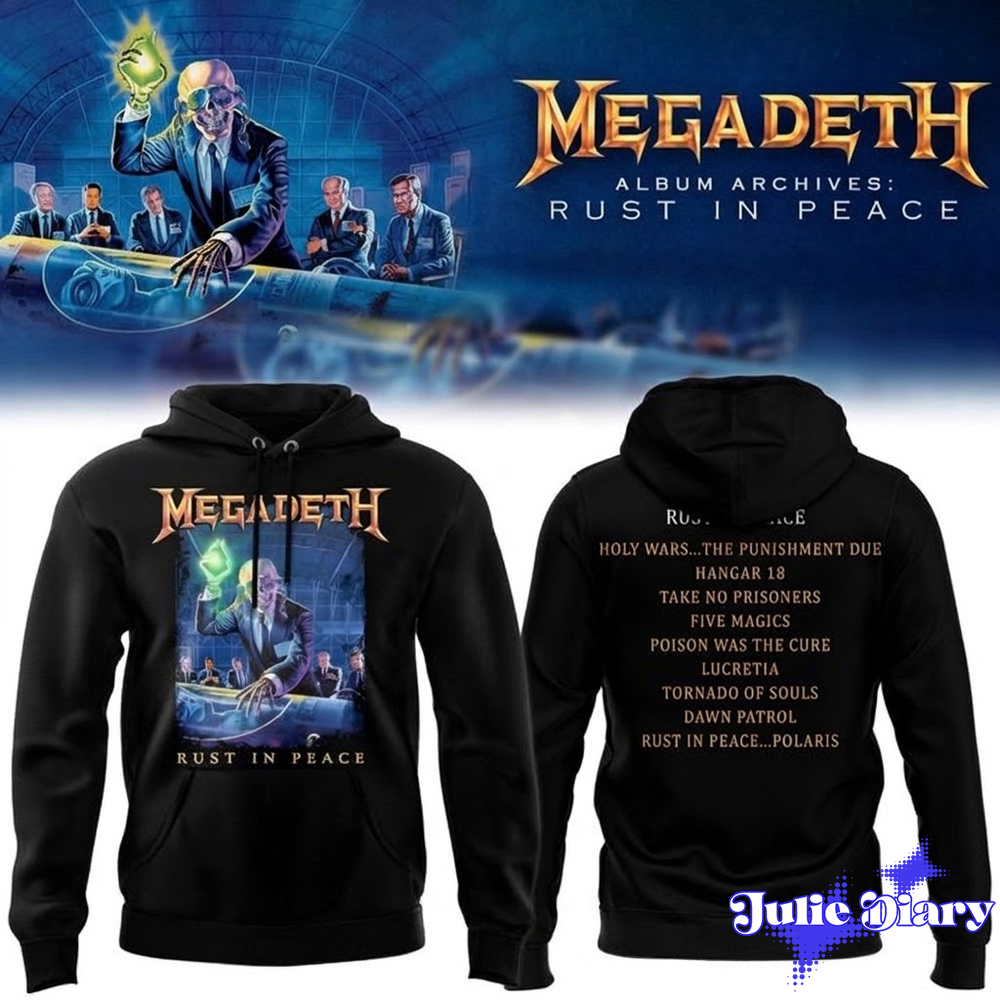 Megadeth Rust in Peace Tracklist Hoodie Megadeth Rust in Peace Tracklist Hoodie