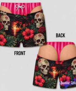 Metallic Thong Illusion Swim Trunks – Funny Shiny Underwear Print Beach Shorts