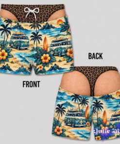Metallic Thong Illusion Swim Trunks – Funny Shiny Underwear Print Beach Shorts