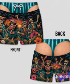 Metallic Thong Illusion Swim Trunks – Funny Shiny Underwear Print Beach Shorts