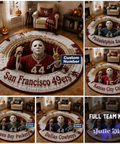 Michael Myers Halloween Full Team NFL Customize Number Round Rug Michael Myers Halloween Full Team NFL Customize Number Round Rug