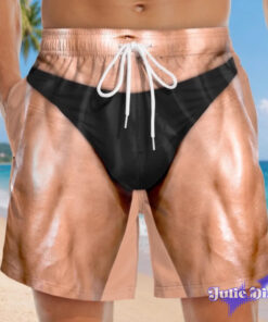 Muscle Print Thong Swim Trunks – Funny Body Illusion Beach Shorts