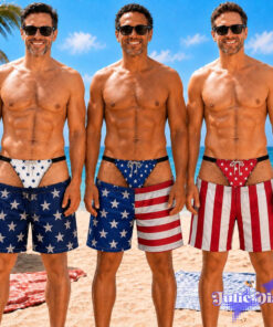 Patriotic Thong Illusion Swim Trunks – Funny American Flag Beach Shorts Patriotic Thong Illusion Swim Trunks – Funny American Flag Beach Shorts