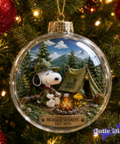 Peanuts Snoopy Beagle Scouts Est 1974 Clear Composite Ball Christmas Ornament