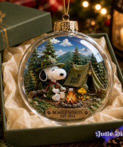 Peanuts Snoopy Beagle Scouts Est 1974 Clear Composite Ball Christmas Ornament