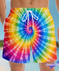 Rainbow Tie Dye Illusion Swim Trunks – Funny Bare Butt Cutout Beach Shorts