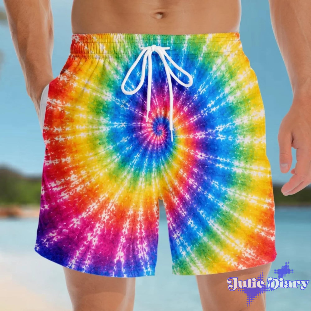 Rainbow Tie Dye Illusion Swim Trunks – Funny Bare Butt Cutout Beach Shorts Rainbow Tie Dye Illusion Swim Trunks – Funny Bare Butt Cutout Beach Shorts