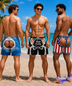 Shark Bite Swim Trunks – Funny Butt Cutout Beach Shorts Shark Bite Swim Trunks – Funny Butt Cutout Beach Shorts