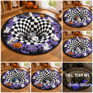 Snoopy Hiding Halloween Full Team NFL Round Rug