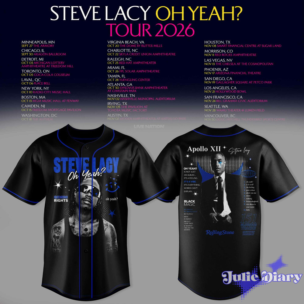 Steve Lacy — Oh Yeah? Tour 2026 Baseball Jersey Steve Lacy — Oh Yeah? Tour 2026 Baseball Jersey