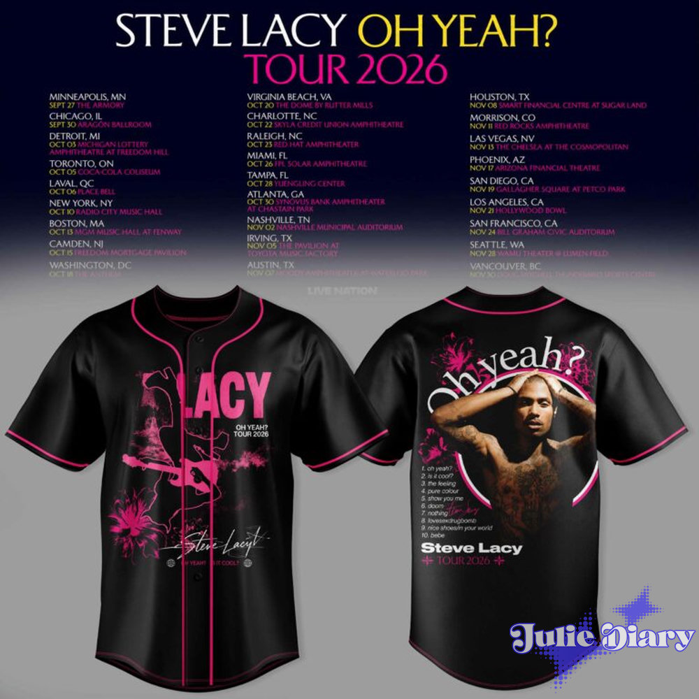 Steve Lacy — Oh Yeah? Tour 2026 Baseball Jersey Steve Lacy — Oh Yeah? Tour 2026 Baseball Jersey