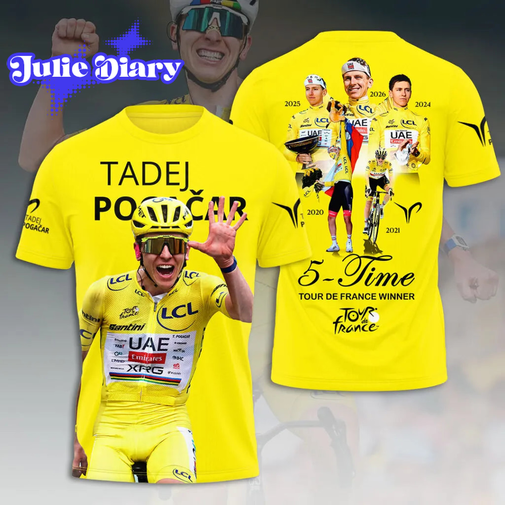 Tadej Pogacar 2026 5X Tour de France Winner Limited Edition Shirt Tadej Pogacar 2026 5X Tour de France Winner Limited Edition Shirt