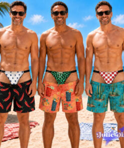 Tiki Thong Illusion Swim Trunks – Funny Party Print Beach Shorts Tiki Thong Illusion Swim Trunks – Funny Party Print Beach Shorts