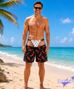Tiki Thong Illusion Swim Trunks – Funny Party Print Beach Shorts