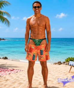 Tiki Thong Illusion Swim Trunks – Funny Party Print Beach Shorts