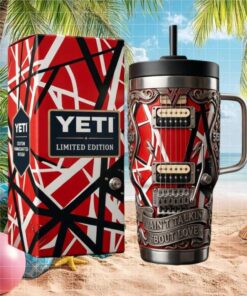 Van Halen Guitar Red White Black Pattern Tumbler