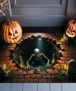 Skeleton climbed up from the well – Halloween Doormat